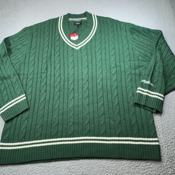 Malbon Other - Malbon Sweater Men Large Green Cable Knit V Neck Golf Ivy Preppy Sweatshirt NWT